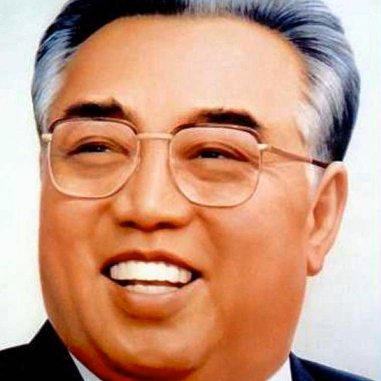 Smiling headshot of Kim Il-sung.