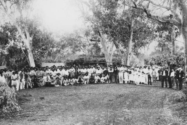 1891 photo of shearers strike camp