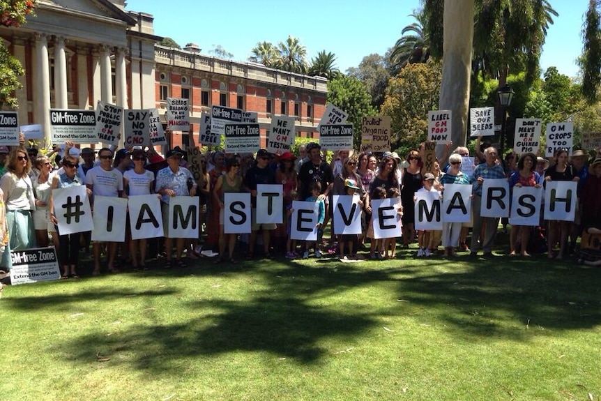 Rally outside the WA Supreme Court in support of organic farmer Steve Marsh.