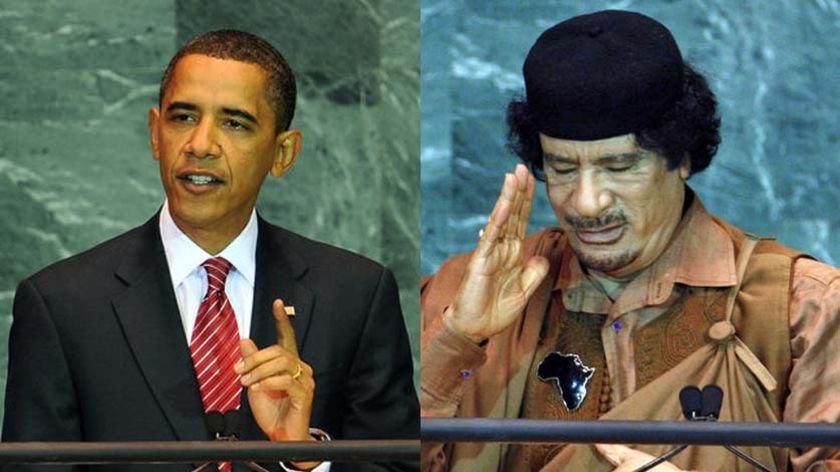 Barack Obama and Moamar Gaddafi