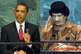 Barack Obama and Moamar Gaddafi