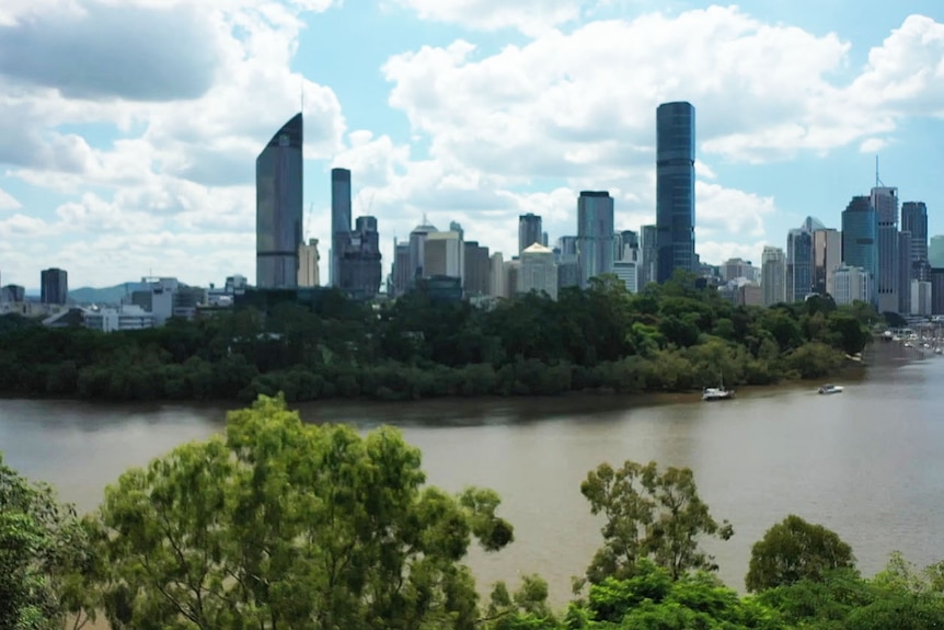 Brisbane city buildings and river seen from Kangaroo Point.