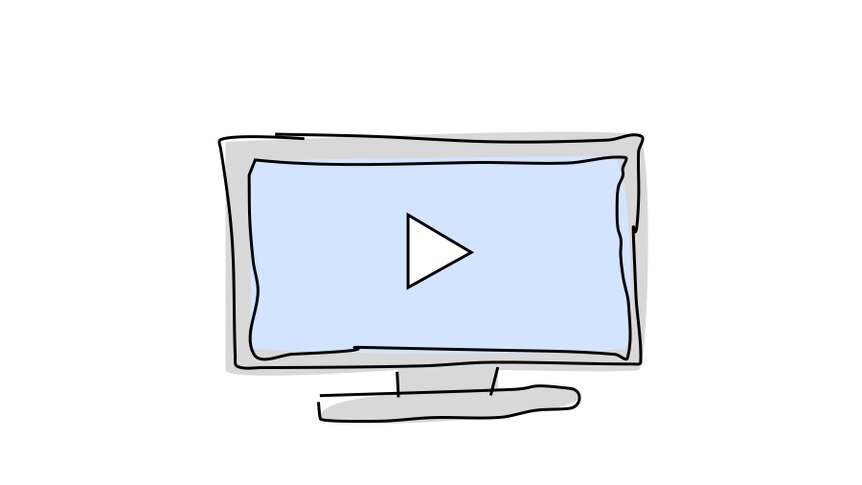 Graphic image of a television monitor with a play button.