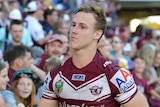 Manly's Daly Cherry-Evans thanks fans after the Sea Eagles win over the Titans in August 2014.