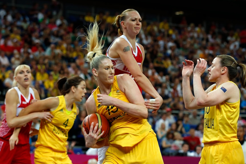 Star of the show ... Lauren Jackson (C) had 25 points and 11 boards in the win.