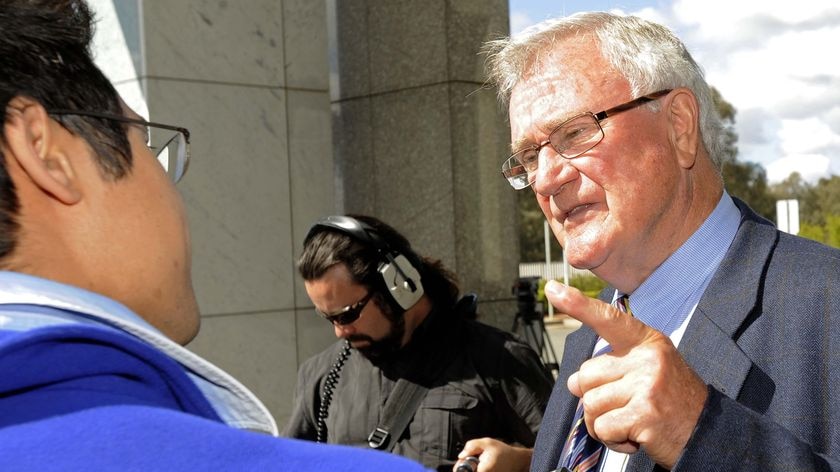 Opposition backbencher Wilson Tuckey speaks during a doorstop