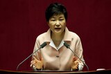 South Korean President Park Geun-hye delivers a speech.