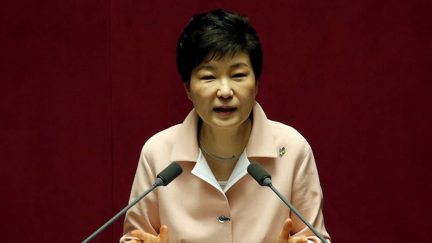 South Korean President Park Geun-hye delivers a speech.