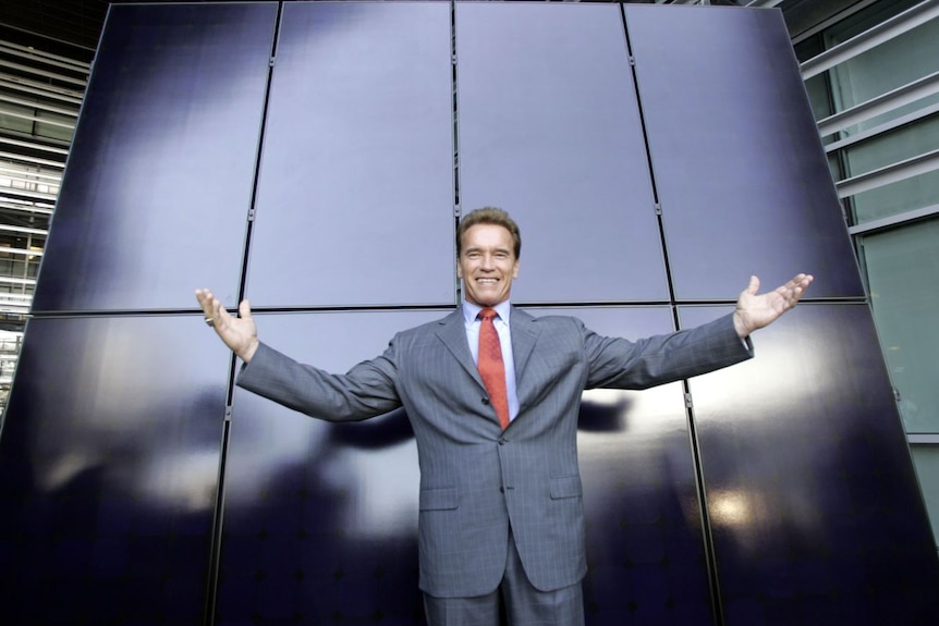 Arnold Schwarzenegger with solar panels
