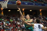 Fighting spirit: Australia's Brad Newley goes up to the basket.