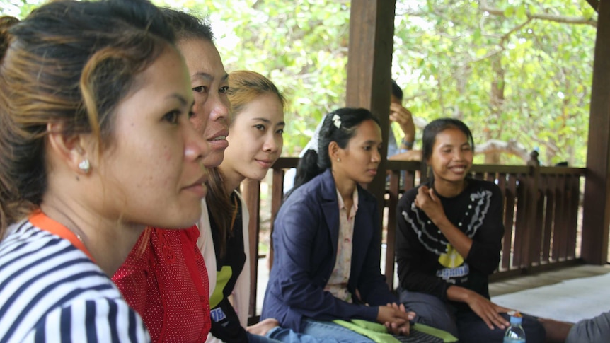 Five Cambodian women participating in a focus group discussion