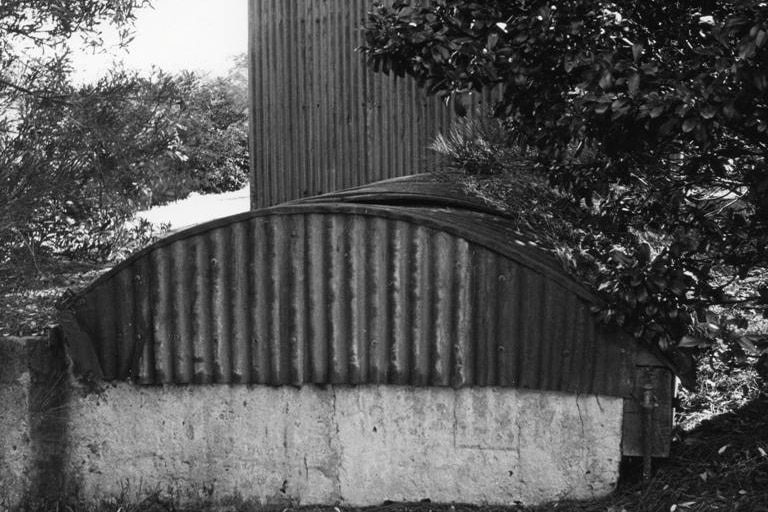 The corrugated iron building which stood in Manns Point Park at Greenwich, over the entrance to the first Sydney Harbour tunnel.