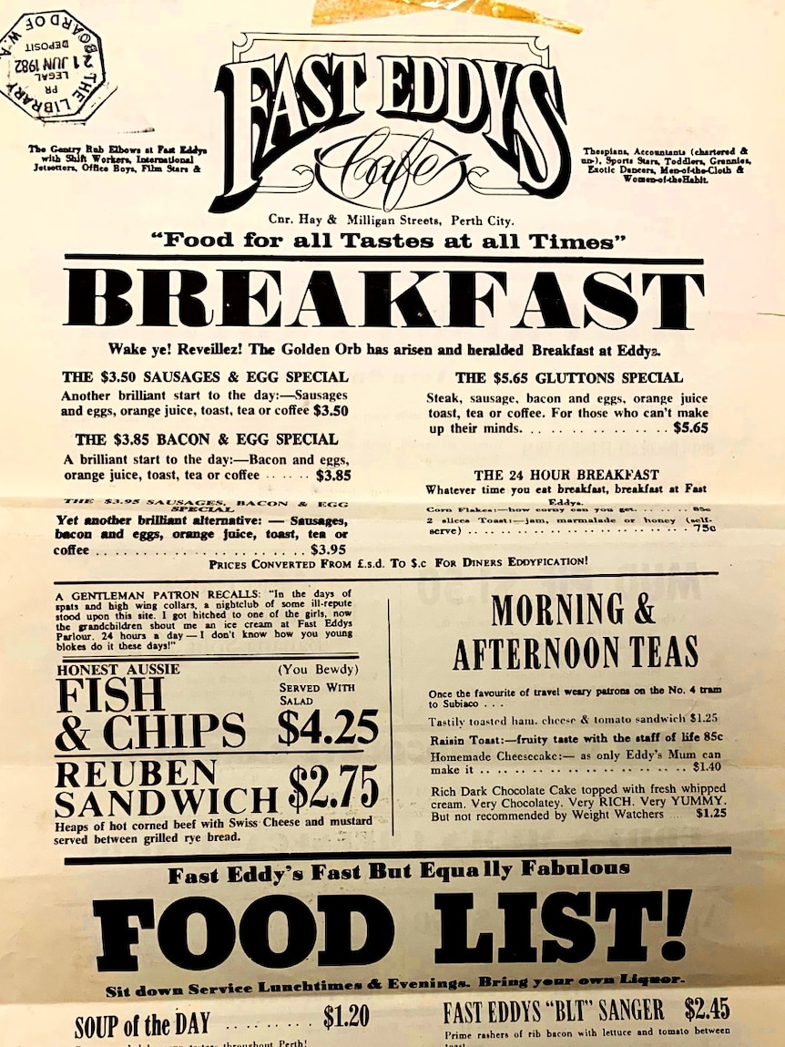 Old restaurant menu printed on paper