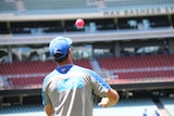 Greg Blewett with a pink cricket ball at Australia's training session at Adelaide Oval.