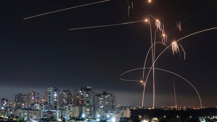 Israel's Iron Dome missile defense system fires interceptors rockets launched from the Gaza Strip.