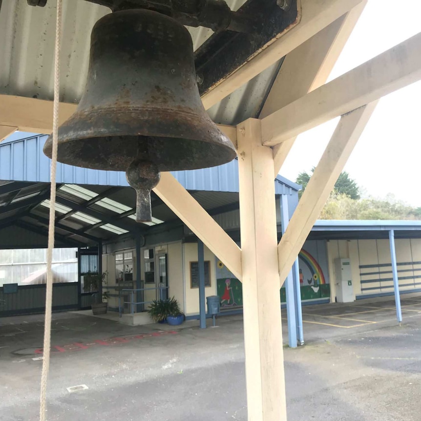 The school bell located at the front of Tantanoola Primary school in the south east of South Australia