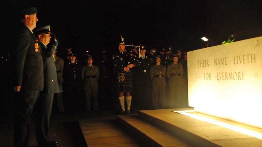 Anzac unity: Commander Geoff Hazel and Air Commodore Peter Port lay wreathes at the Stone of Remembrance.