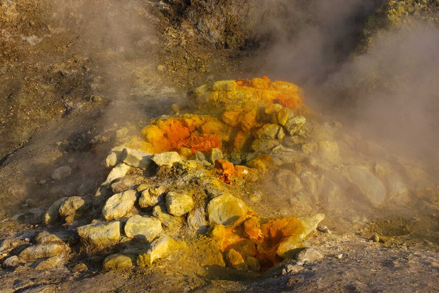Orange fumarole in Solfatara crater