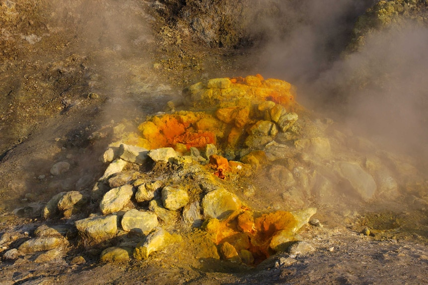 Orange fumarole in Solfatara crater