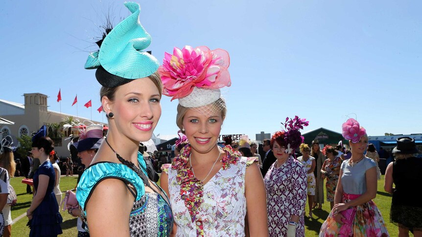 Renee Simpson and Stacie Kidner at Flemington racecourse on Melbourne Cup day.