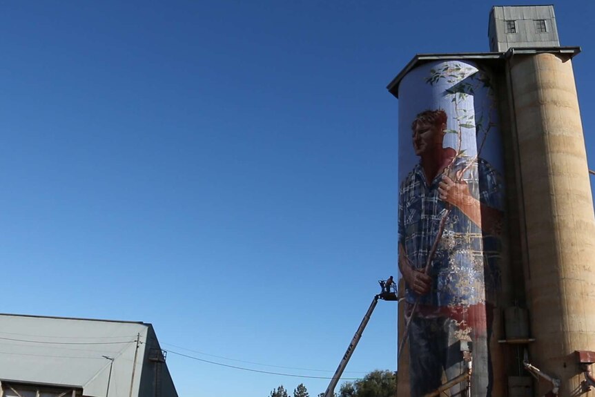 Fintan Magee spent just over a week painting Patchewollock's silos.