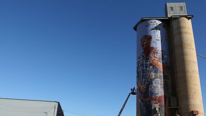 Fintan Magee spent just over a week painting Patchewollock's silos.