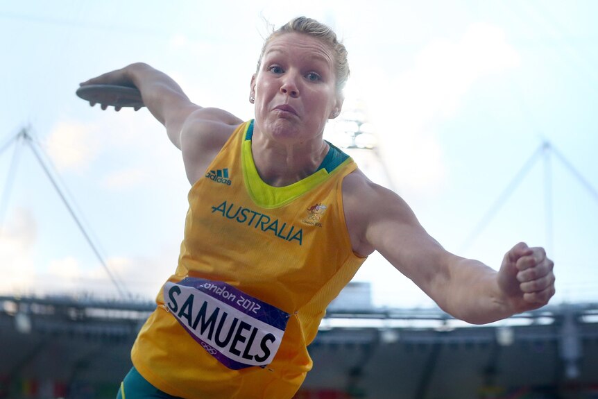 Dani Samuels of Australia competes in the women's discus final at the London 2012 Olympic Games.
