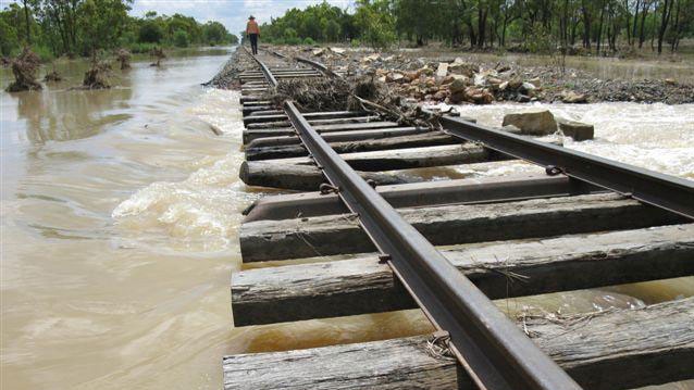 Flood-damaged rail line near Alpha in central-west Queensland in February, 2014