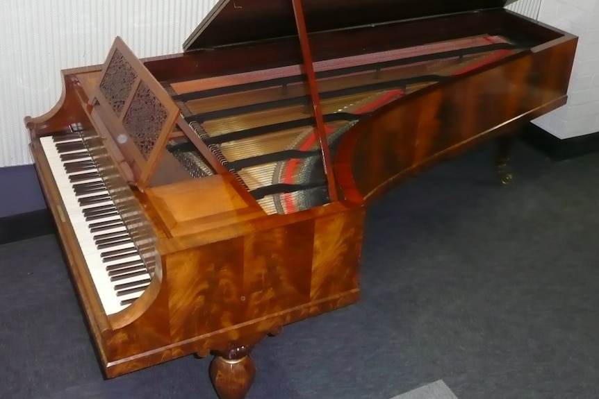 An 1843 Streicher piano — the same model Brahms would have played on.