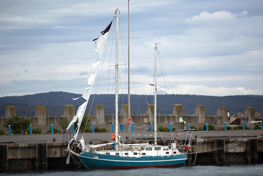 Nick Dwyer's recovered yacht at Snug Cove, Eden.