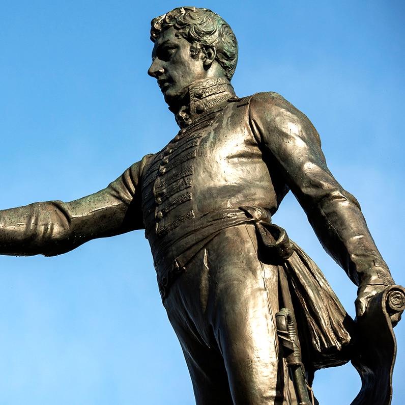 A statue of Colonel Light on Montefiore Hill captures the morning light.