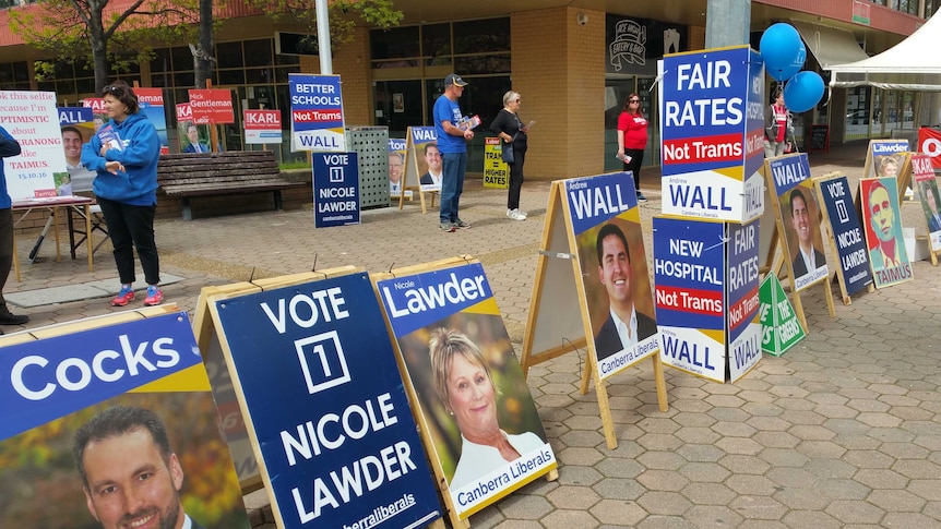 ACT election signs at Tuggeranong corflutes