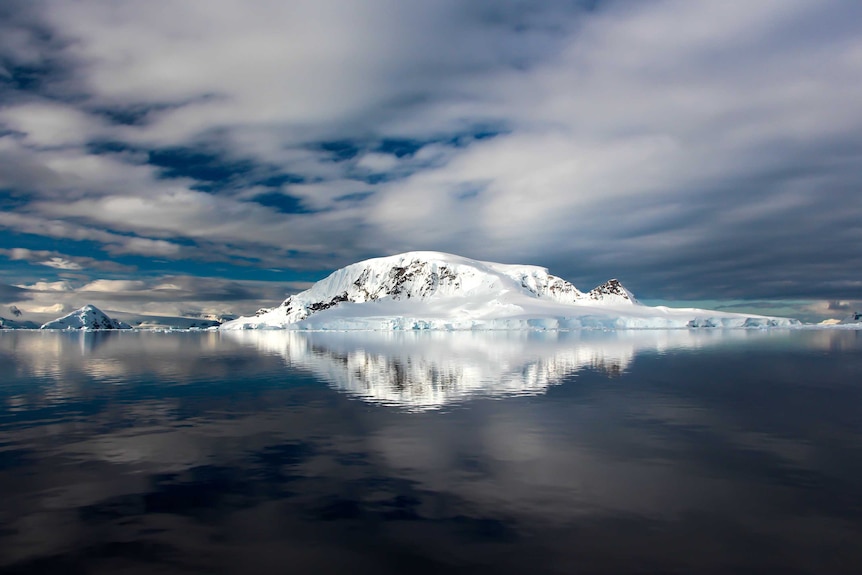 A snow-covered Antarctic island