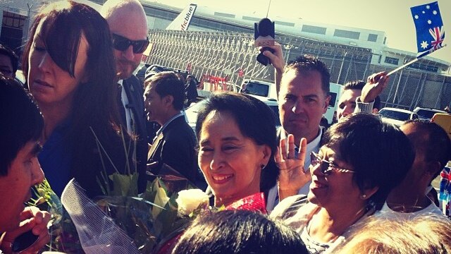 Warm welcome: Myanmar opposition leader Aung San Suu Kyi arrives in Sydney for her first visit to Australia.