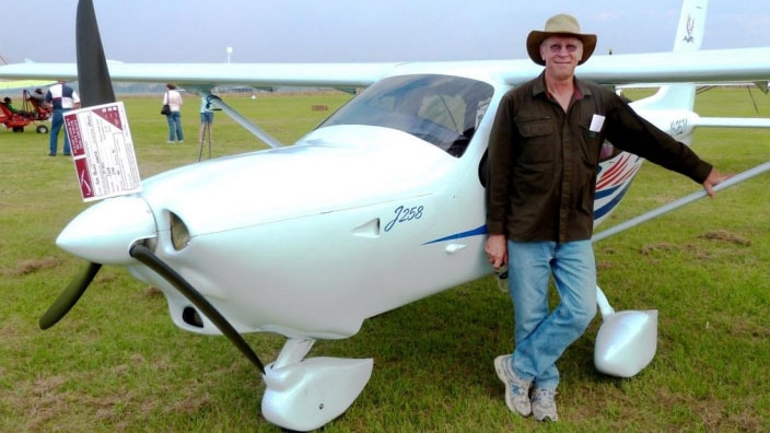 Pilot Rob Pavan beside a Jabiru plane at Monto in central Queensland