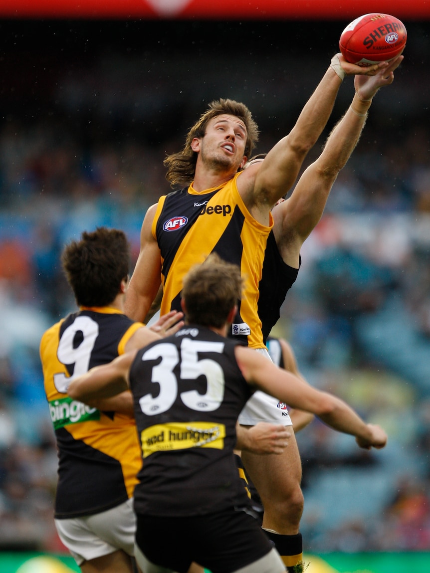Ivan Maric won 46 hit-outs in a dominant display for the Tigers against Port Adelaide.
