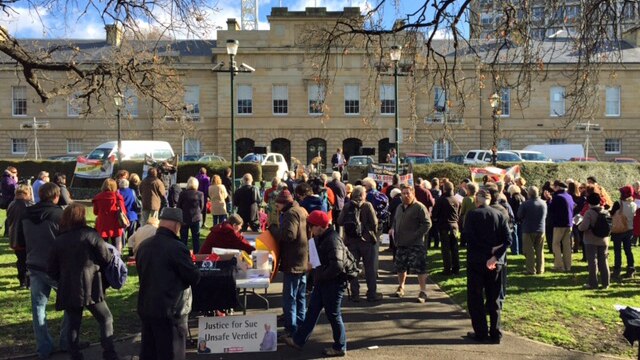 Supporters of convicted murderer Susan Neill-Fraser rally on Parliament House lawns in Hobart