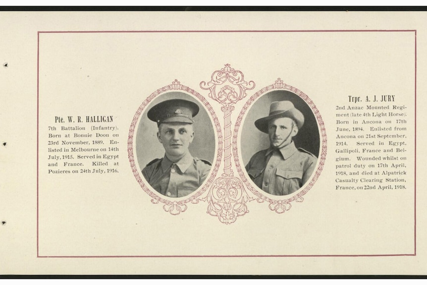 Book page shows two portraits of soldiers