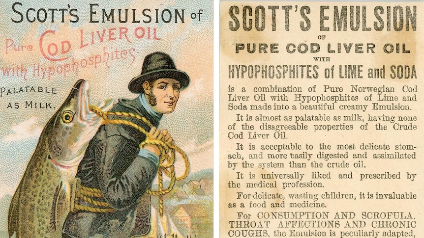 A Victorian trade card for Scott Emulsion. The ad contains many claims about the emulsion's purported health benefits.