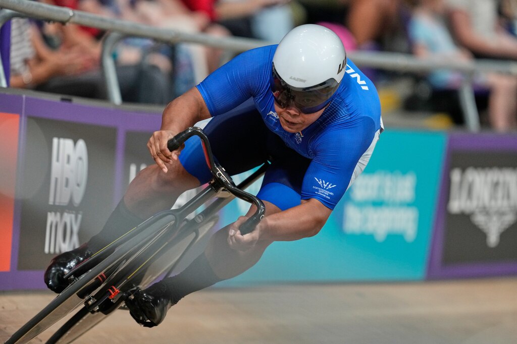 David Beckham Elkatohchoongo of India competes in the men's sprint qualifying round during the Commonwealth Games in Glasgow, Scotland, Saturday, Aug. 1, 2026. (AP PhotoManish Swarup)