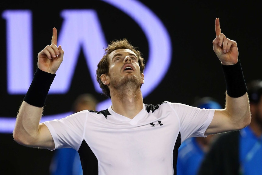 Britain's Andy Murray celebrates his Australian Open semi-final win over Canada's Milos Raonic.