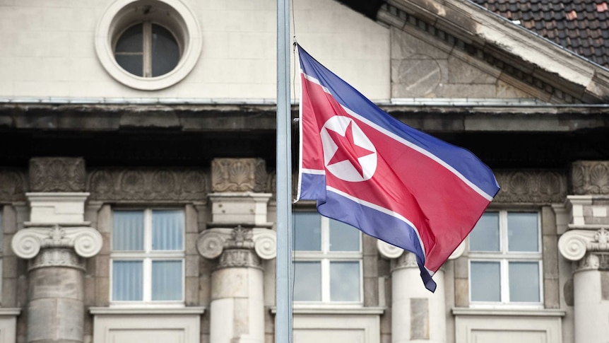 North Korea flag outside German embassy