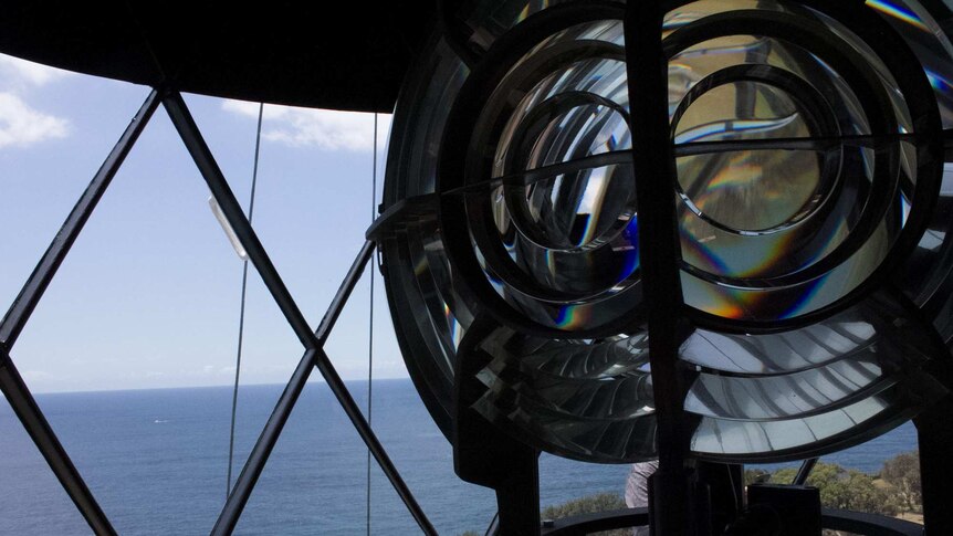 The light beacon inside the Macquarie Lighthouse
