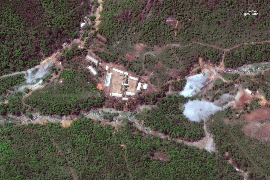 A satellite image of a North Korean nuclear site before the demolition