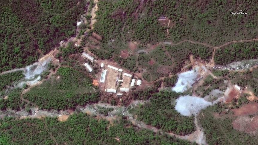 A satellite image of a North Korean nuclear site before the demolition