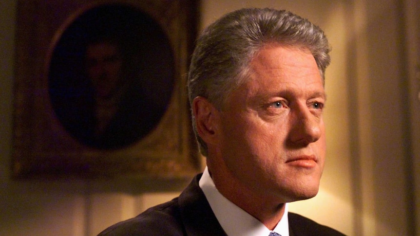 President Clinton stares into the camera as he prepares for his speech to the nation, August 17, 1998.