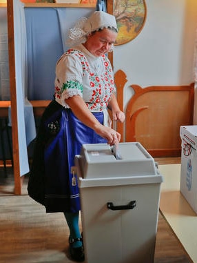 Voting in the referendum in the village of Veresegyhaz, Hungary.