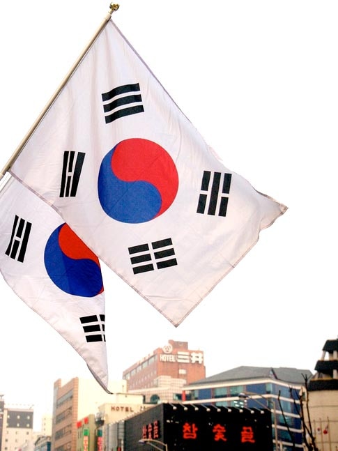 South Korean flags flying in Seoul