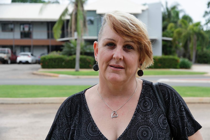 A portrait of Broome woman Jennifer Alexander in a street in Broome.