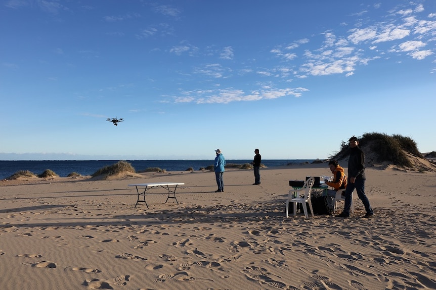 The QUT launches the drone to monitor Ningaloo Reef.